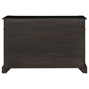 English Elm Larchmont Distressed Noir 3-drawer Server Sideboard — Dark Brown Wood, Durable Storage & Adjustable Shelves B062P353470