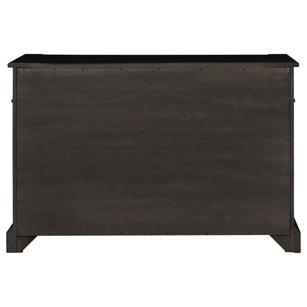 English Elm Larchmont Distressed Noir 3-drawer Server Sideboard — Dark Brown Wood, Durable Storage & Adjustable Shelves B062P353470
