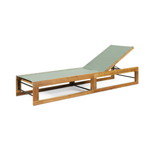 English Elm Christopher Knight Home® - MIA Acacia Wood Chaise Lounge with Breathable Textilene Mesh Seating for Cool, Durable Outdoor Relaxing Mint Green,Teak 50.5 L x 27.5 W x 17.25 H N776P301495M