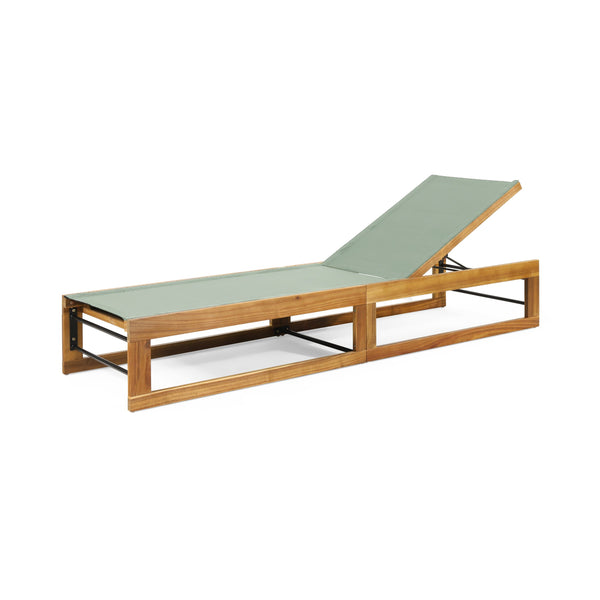 English Elm Christopher Knight Home® - MIA Acacia Wood Chaise Lounge with Breathable Textilene Mesh Seating for Cool, Durable Outdoor Relaxing Mint Green,Teak 50.5 L x 27.5 W x 17.25 H N776P301495M