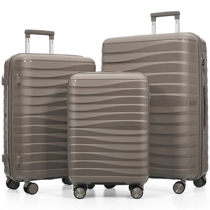 English Elm Premium Polypropylene Hard Shell Luggage Set Three Piece with Tsa Locks Spinner Wheels Light Brown N726P460073A