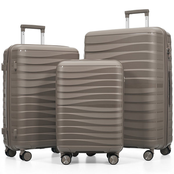 English Elm Premium Polypropylene Hard Shell Luggage Set Three Piece with Tsa Locks Spinner Wheels Light Brown N726P460073A