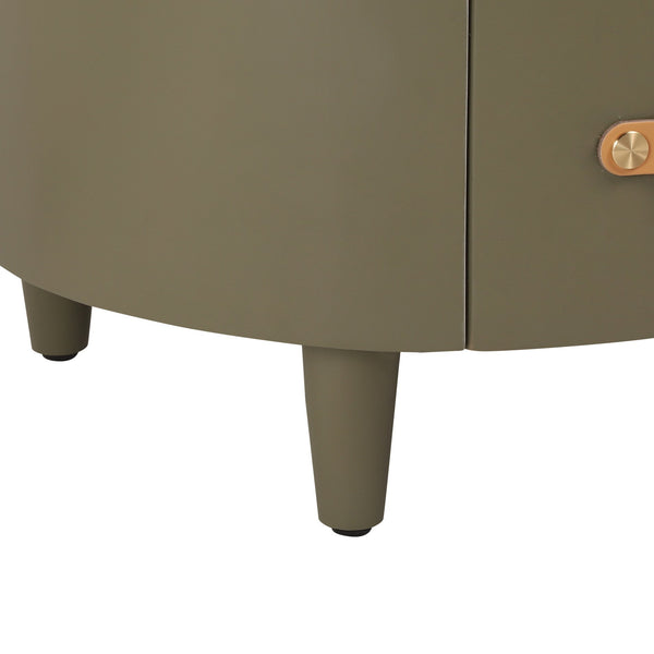 English Elm Christopher Knight Home® - Contemporary Round Nightstand with Drawer & Open Shelf, Curved Bedside Table with Leather Handles Green 22 L x 22 W x 19.75 H N761P285708F