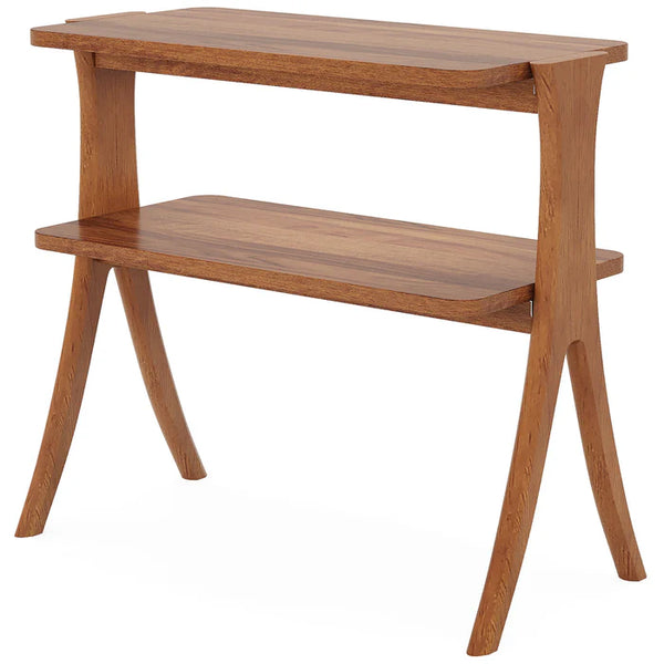 English Elm 2-tier Walnut Wood Grain End Table with Herringbone Legs for Entryway or Living Room T3971P448039