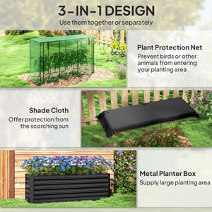 English Elm Galvanized Steel Raised Garden Bed with Hdpe Crop Cage and Shade Cloth Kit T3971P422409