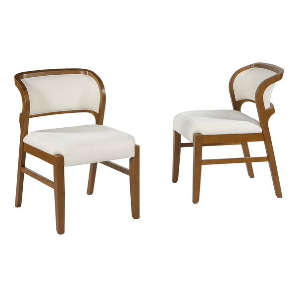 English Elm Mid-century Modern Linen Blend Dining Chairs Rubberwood Legs Sculptural Backrest Set of 2 Beige,Walnut N768P442078W
