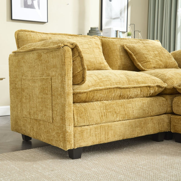 English Elm United Cozy Chenille Sofa For Two With Detachable Armrests, Footstools & Convenient Side Pockets W1568S00140-GIGA