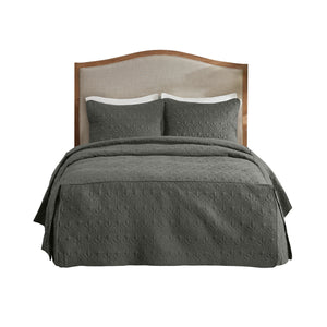 JLA Home Madison Park - 3 Madison Park Quebec Quilted Bedspread Set with Split-Corner Pleats, Box Stitching, Antimicrobial Freshness Dark Grey MP13-6475