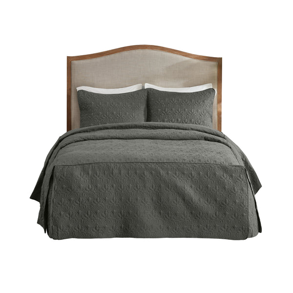 JLA Home Madison Park - 3 Madison Park Quebec Quilted Bedspread Set with Split-Corner Pleats, Box Stitching & Antimicrobial Protection Dark Grey MP13-6474