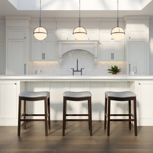 English Elm 31in. Hardwood Barstool Nailhead Faux Leather Seat Club Style Kitchen Island Seating Gray B2751P436411