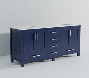 English Elm Navy 72" Double Bath Vanity 22" D with White Quartz Top — Solid Wood, Soft-Close Drawers, Ample Storage B2731P258928