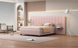English Elm Queen Upholstered Platform Bed with Oversized Velvet Headboard, Built-In Shelves, Modern Comfort and Support for Relaxation Pink SF000138AAH