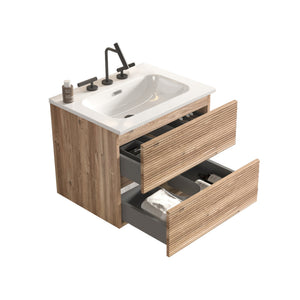 English Elm Gloria Floating Wall Mounted Oak Bathroom Vanity with Integrated Ceramic Sink Storage W1865S00195