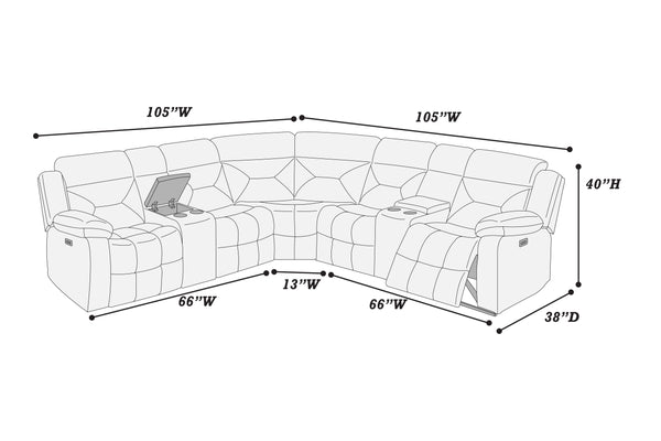 English Elm Contemporary Power Reclining Sectional Velvet Tufted Five Seat Living Room Set Dark Gray B011S02154