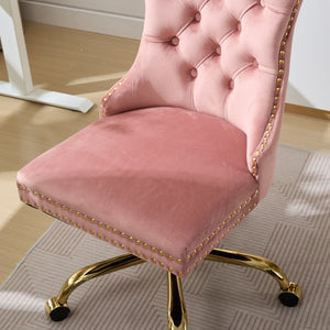 English Elm A&A Velvet Tufted Office Chair with Hand-Pulled Buttons, Nailhead Trim & Golden Metal Base, Luxe Comfort Pink W1143P292467