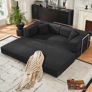 English Elm Convertible Corduroy Floor Sofa with Folding Sleeper and Bolster Pillow for Apartments Black W5638P460678