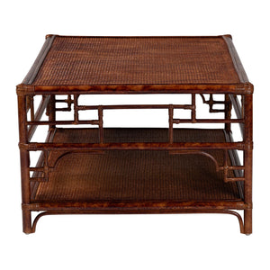 English Elm Tortoise Faux Finish Rattan Coffee Table with Open Shelf for Coastal Living Rooms B2750P467843