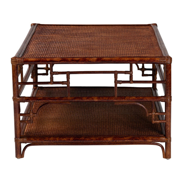 English Elm Tortoise Faux Finish Rattan Coffee Table with Open Shelf for Coastal Living Rooms B2750P467843