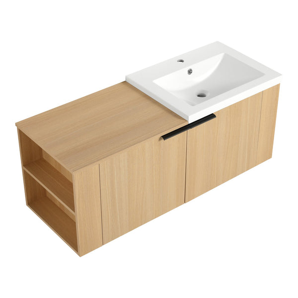 English Elm 48 Modern Bathroom Vanity Sink Combo with Soft-Close Doors, Engineered Wood, Spacious Storage, Easy Assembly Oak W1972S00013