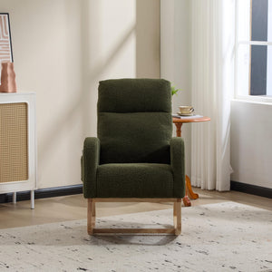 English Elm Modern Upholstered Glider Rocker with Teddy Fabric High Back and Rubberwood Base Green W3723P409071