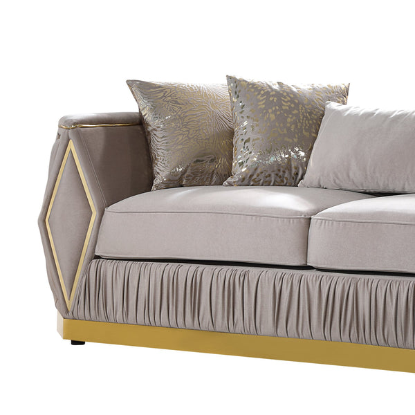 English Elm Cavalli Glam Diamond Upholstered Sofa with Gold Metallic Accents for Luxury Living Rooms Taupe+Gold B009P417491