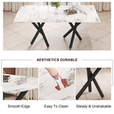 English Elm 1 Table and 8 Chairs. A Rectangular Dining Table With A White Imitation Marble Tabletop and Black Metal Legs. Paired With 8 Chairs, Equipped With Pu Leather Seat Cushions and Black Metal Legs. F-1538