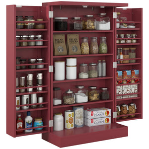 English Elm HOMCOM Freestanding Kitchen Pantry Cabinet with 5-Tier Shelves, 12 Door Racks, Anti-Tip Hardware, Compact Stylish Storage Red W2225P200791
