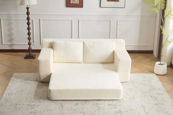 English Elm Loveseat Corduroy Bean Bag Sofa Bed with Memory Foam, Reversible Cushions, Plush Bolsters, No Assembly Required White W3723P346936