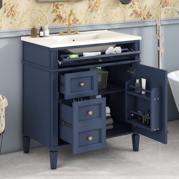 English Elm 30'' Modern Bathroom Vanity With Ceramic Sink, 3 Drawers & Storage Cabinet – Stylish & Durable Design N710P206904C