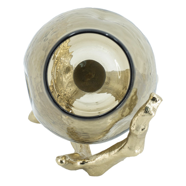 English Elm 8.5x7.1x10.4" Sculptural Olive Glass Pillar Holder on Gold Aluminum Legs W2078P490403
