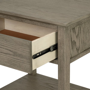 English Elm Victoria Aged Oak Nightstand with Solid Wood Legs, Wire-Brushed Veneer, Drawer & Open Shelf Grey 27 L x 22.75 W x 27.63 H B035P341169