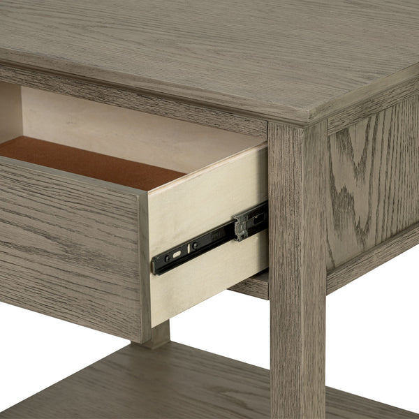 English Elm Victoria Aged Oak Nightstand with Solid Wood Legs, Wire-Brushed Veneer, Drawer & Open Shelf Grey 27 L x 22.75 W x 27.63 H B035P341169
