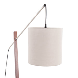 English Elm Floor Lamp with Walnut Base Satin Nickel Stem and Soft Grey Shade for Living Rooms B202S02143