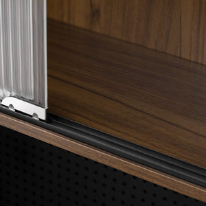 English Elm Modern Wooden Foldable Desk with Hutch Walnut Mid-Century Extendable Workstation LED Shelves Cat Bed N843MP001W