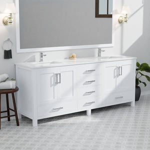 English Elm White Double Bath Vanity With Cultured Marble Top, 84” W X 22” D – Elegant Storage & Style Upgrade B2731P259148-GIGA