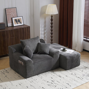 English Elm Oversized corduroy chaise lounge with ottoman, plush boneless sofa, ergonomic pillows for relaxing comfort Grey W1901P278403