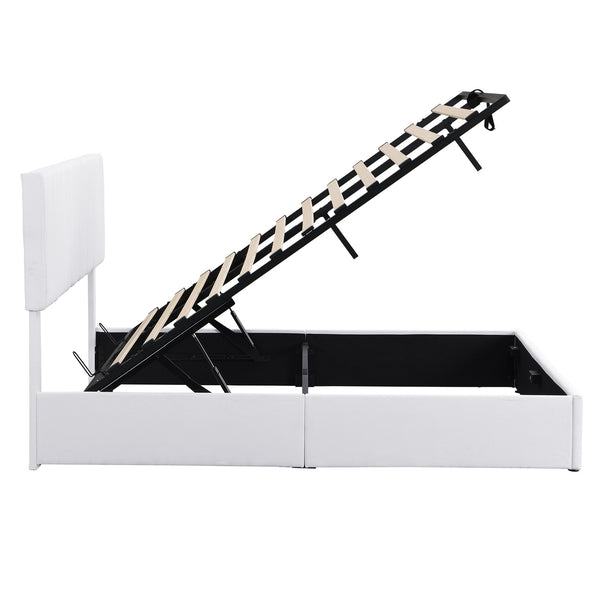 English Elm Queen Linen Upholstered Platform Bed with Hydraulic Lift Storage and Padded Headboard N708P201552K
