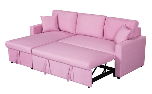 English Elm Sorrelle Linen Sleeper Sectional with Reversible Chaise and Hidden Storage Compartment Pink B2749S00041