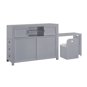 English Elm Gray Full Platform Bed with Bookcase Headboard Fold Out Desk Drawers and Footboard Bench Gray B011S02325