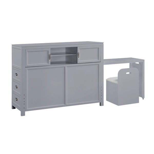 English Elm Gray Full Platform Bed with Bookcase Headboard Fold Out Desk Drawers and Footboard Bench Gray B011S02325