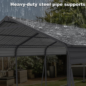 English Elm Metal Carport 13x26 Ft Galvanized Steel Frame Outdoor Vehicle and Boat Shelter W419S00062