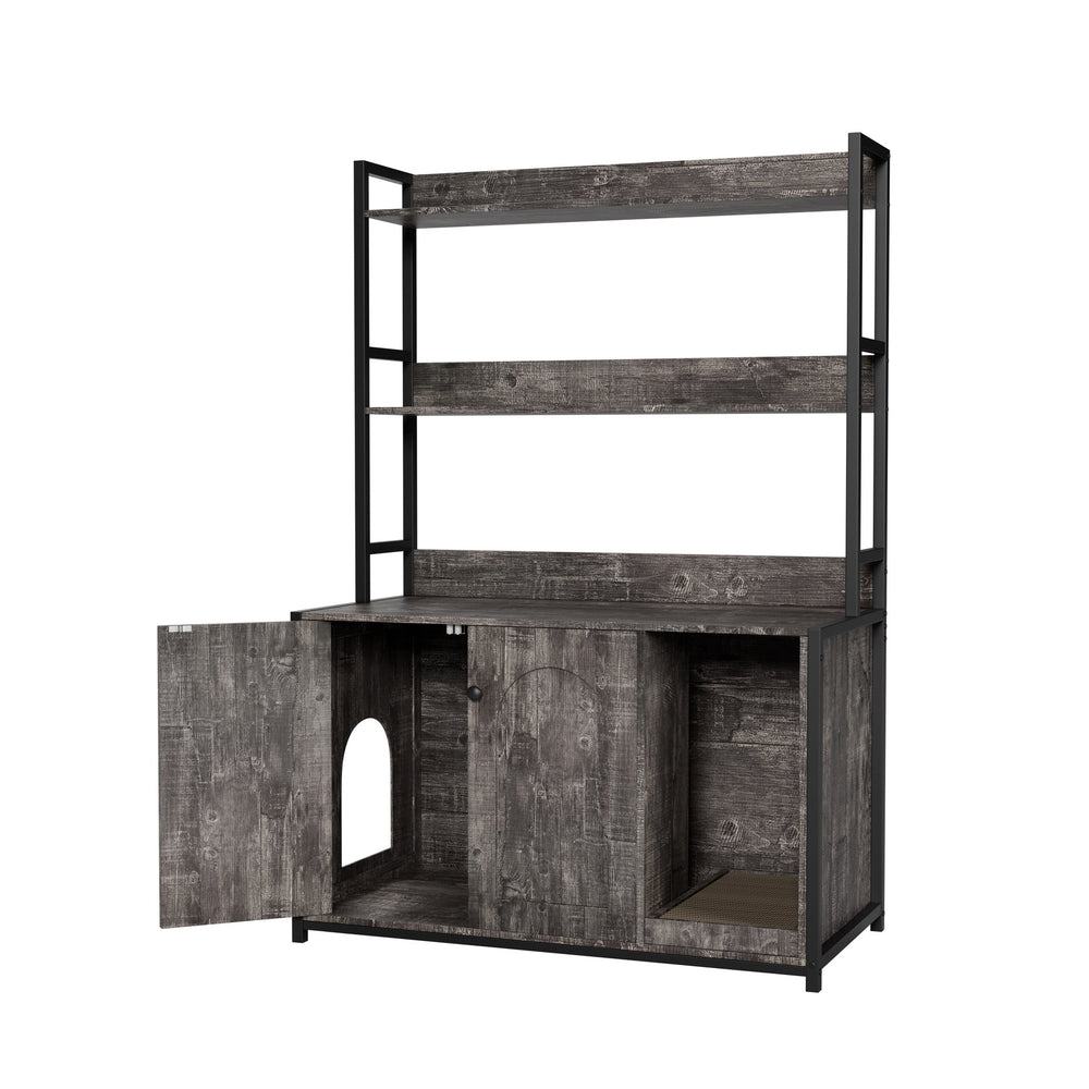 English Elm Large Cat Litter Box Enclosure with Shelf Storage, Dual Magnetic Doors, Sturdy MDF Wood Cabin with Scratch Pad and Hidden Washroom for Indoor Cats W578P303859