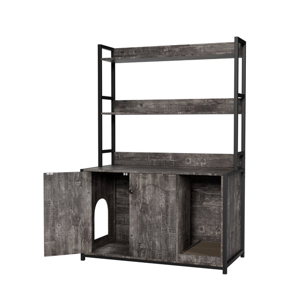 English Elm Large Cat Litter Box Enclosure with Shelf Storage, Dual Magnetic Doors, Sturdy MDF Wood Cabin with Scratch Pad and Hidden Washroom for Indoor Cats W578P303859
