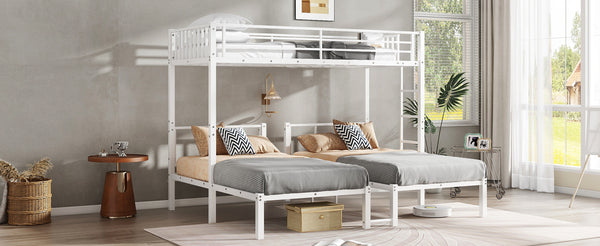 English Elm Twin Triple Bunk Bed Metal L-shaped Frame Sleeps Three Kids White Finish W1580S00567