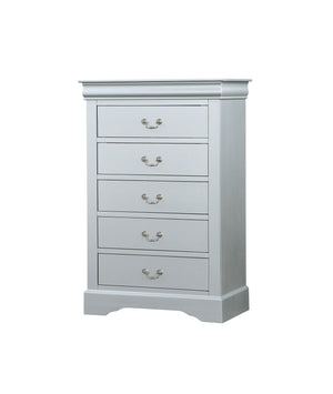 English Elm Louis Philippe Platinum Five Drawer Chest Solid Wood Bedroom Dresser Nickel Pulls B2726P252745