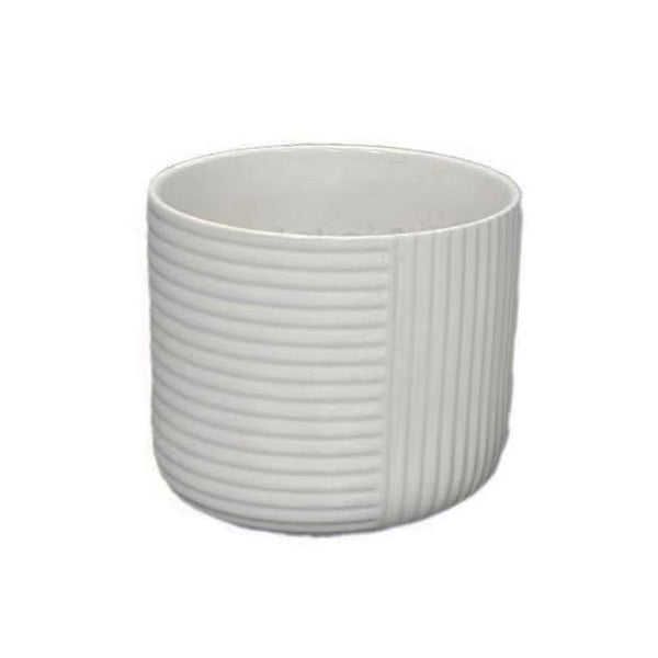 English Elm Kena Matte White Ceramic Ribbed Planter Trio Architectural Geometric Set for Modern Decor B056P417094