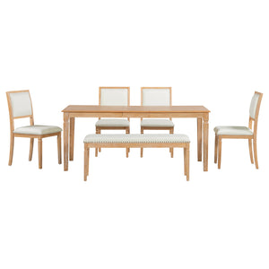 English Elm Trexm Rustic Farmhouse Extendable Dining Set Six Piece with Bench Distressed Wood Beige,Natural Wood Wash ST000151AAD