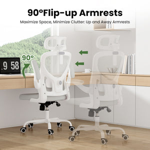 English Elm Ergonomic Office chair with adjustable headrest and lumbar support, breathable mesh, space-saving design White T3623P368571