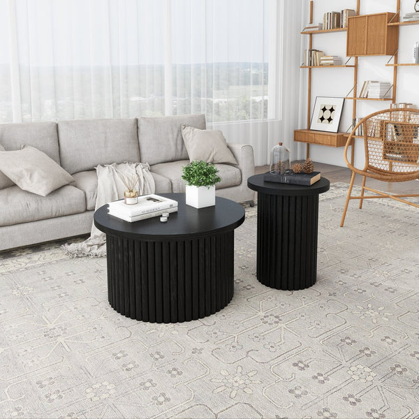 English Elm Coffee Table Set Of 2 - Modern Round Nesting Side Tables For Stylish Living Room & Small Spaces W688P248110