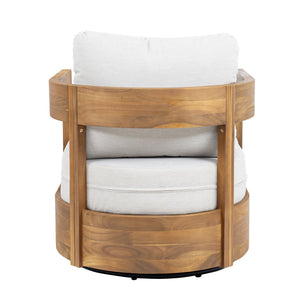 English Elm Telluride Outdoor Acacia Wood Swivel Club Chair Coastal Patio Seating Teak+ Beige N775P304793T